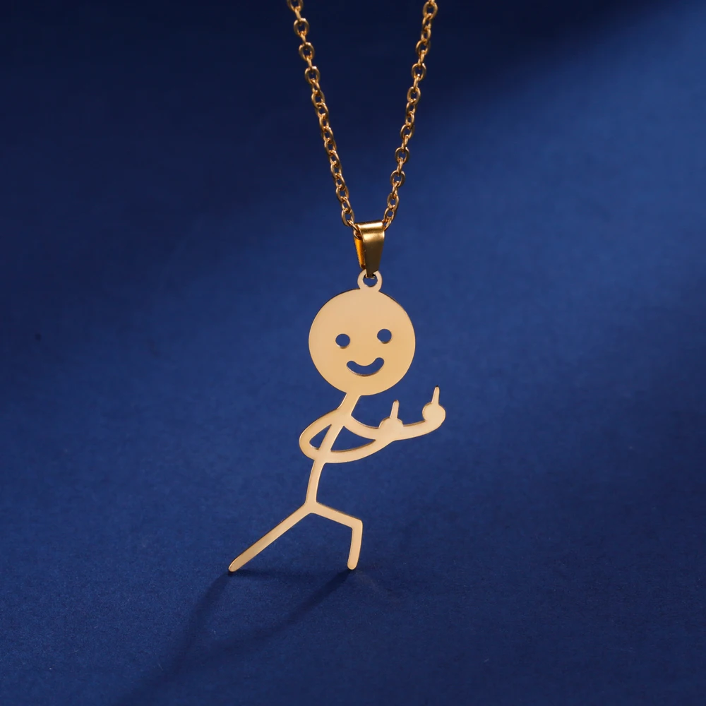 COOLTIME Lustige Mittelfinger Stickman Halskette Edelstahl Hip Hop Doodle Anhänger Halskette für Frauen Männer Punk Schmuck Geschenk – Detail 16