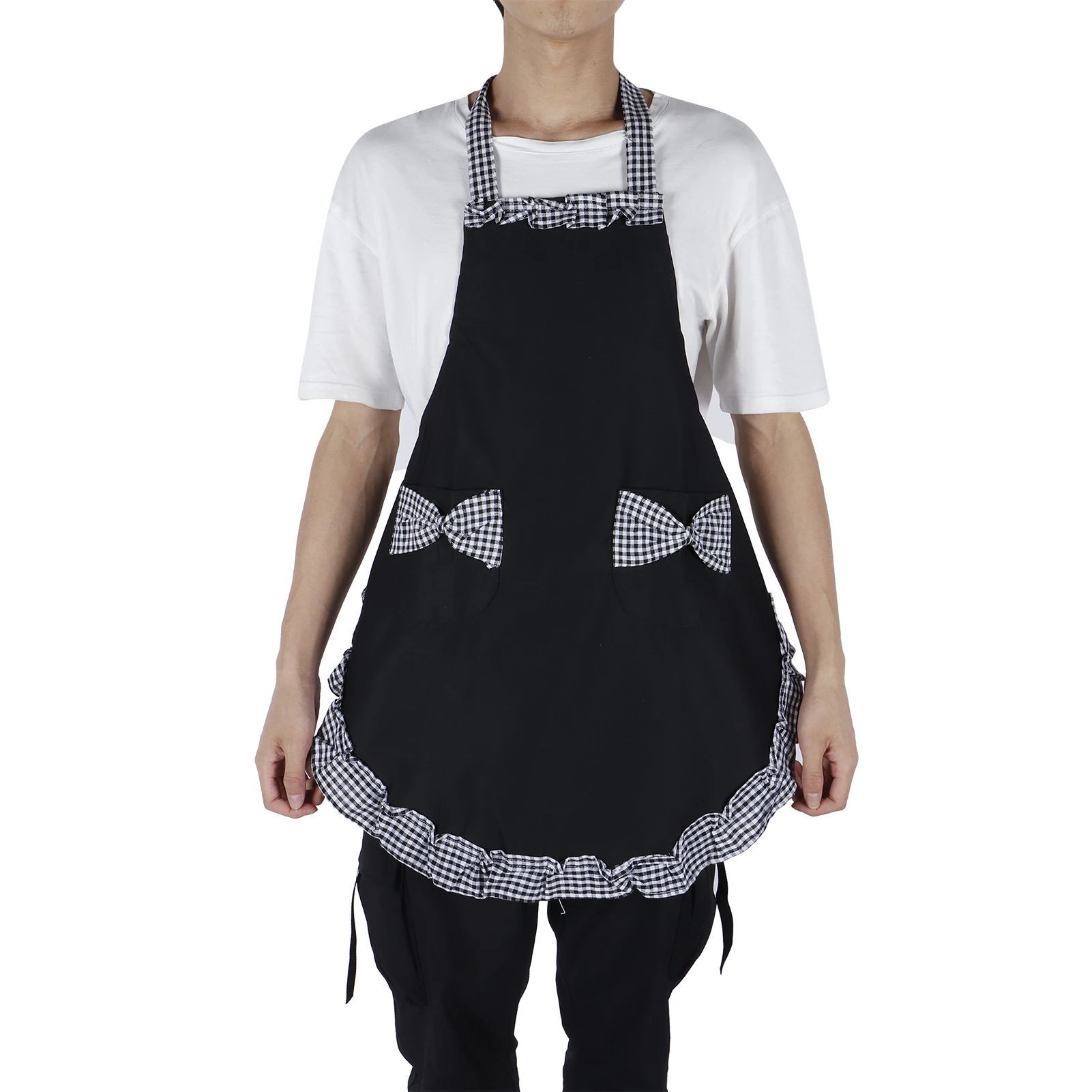 Cute Vintage Women Apron Bowknot Lace Decoration With Pocket For Kitchen Cooking Supplies