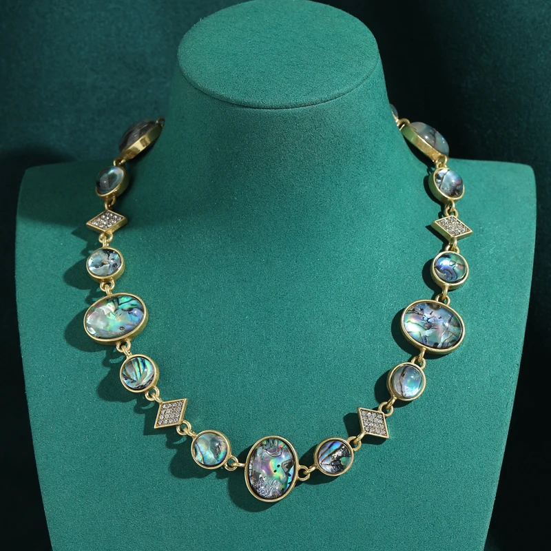 

Vintage Abalone Shell Geometric Necklace Choker Antique Gold Color Woman Retro Goth Luxury Beach Jewelry Mother Day Gift 2026