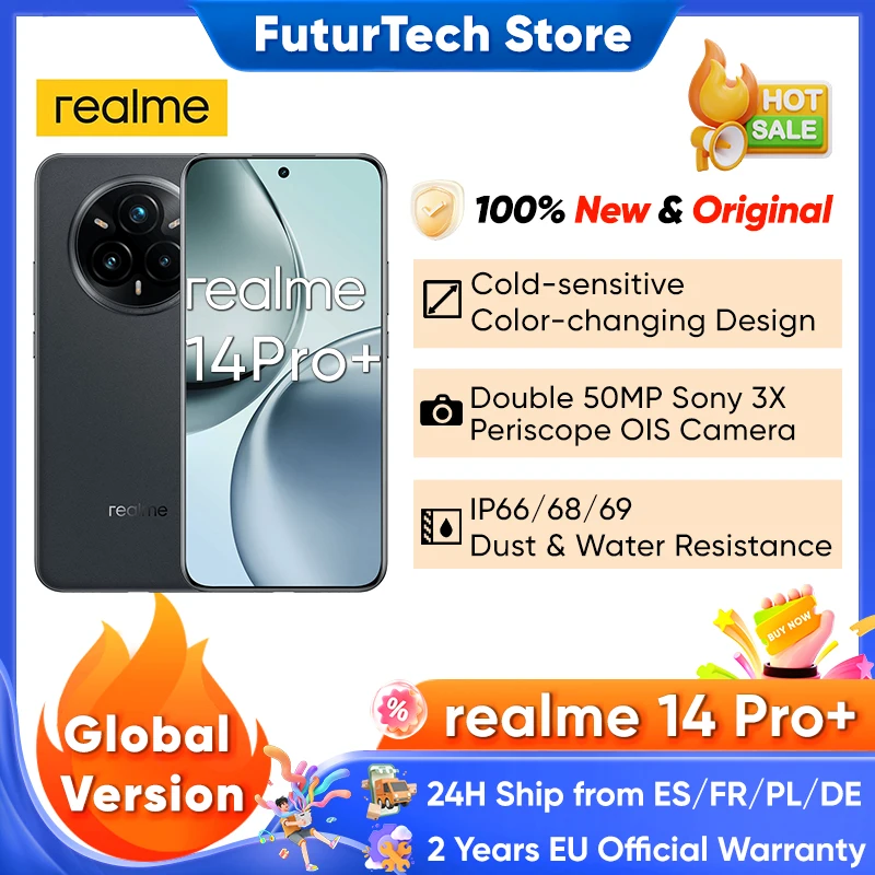 Global Version realme 14 Pro Plus 5G Smartphone Sony 3X Periscope OIS Caméra Snapdragon7s Gen 3 80W SUPERVOOC Charge IP69 Global Version realme 14 Pro Plus 5G Smartphone Sony 3X Periscope OIS Caméra Snapdragon7s Gen 3 80W SUPERVOOC Charge IP69