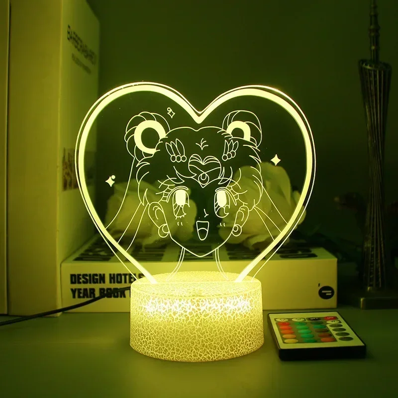 Anime Sailor Moon Cartoon Tsukino Usagi 3D Led Night Light Lamp Home Room Acrylic Lamp Desk Decor for Kids Illusion Novelty Gift view 3