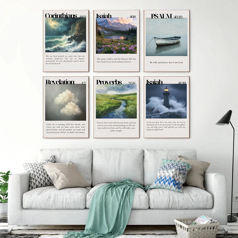 Vintage Landscape Architecture Bible Verse Poster Classic Christian Modern Prints Canvas Wall Art Picture Home Living Room Decor