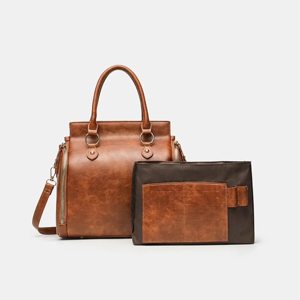 Large Capacity Women's Crossbody Tote Bag PU Leather Multi-Pocket Handheld Shoulder Bag Multi Layer Lightweight