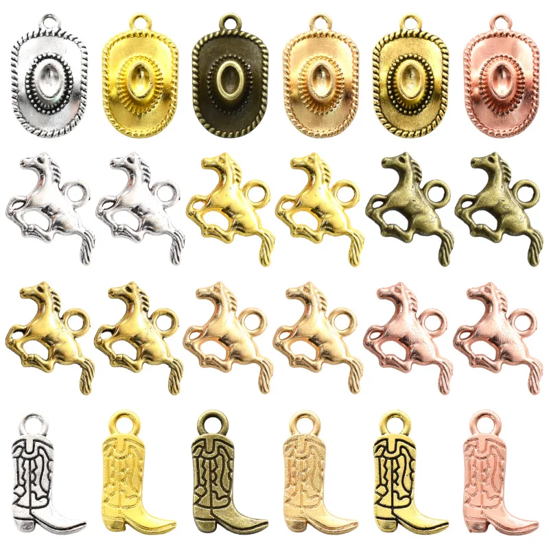 18 sztuk zachodni kowboj tematyczne Charms stop metalowy koń kowbojskie buty kapelusz wisiorek dla DIY bransoletka naszyjnik kolczyki tworzenia biżuterii