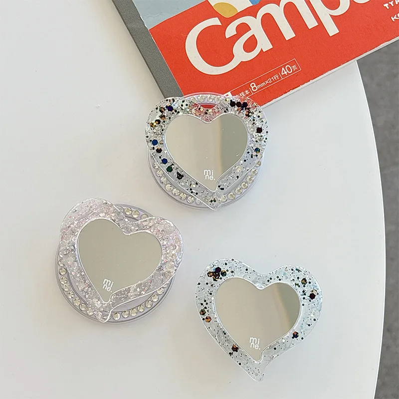 Heart Shaped Glitter Magnetic Phone Grop Holder Cute Back Adhesive Makeup Mirror Finger Socket Holder Bracket Cell Decor Stand view 4