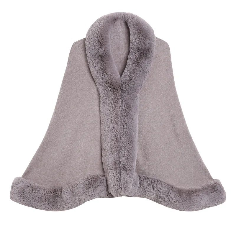 

10 Colors Batwing Sleeves Big Collar Outer Wear Loose Cloak Shawl Autumn Winter Women Long Faux Fox Fur Knitted Poncho Wraps