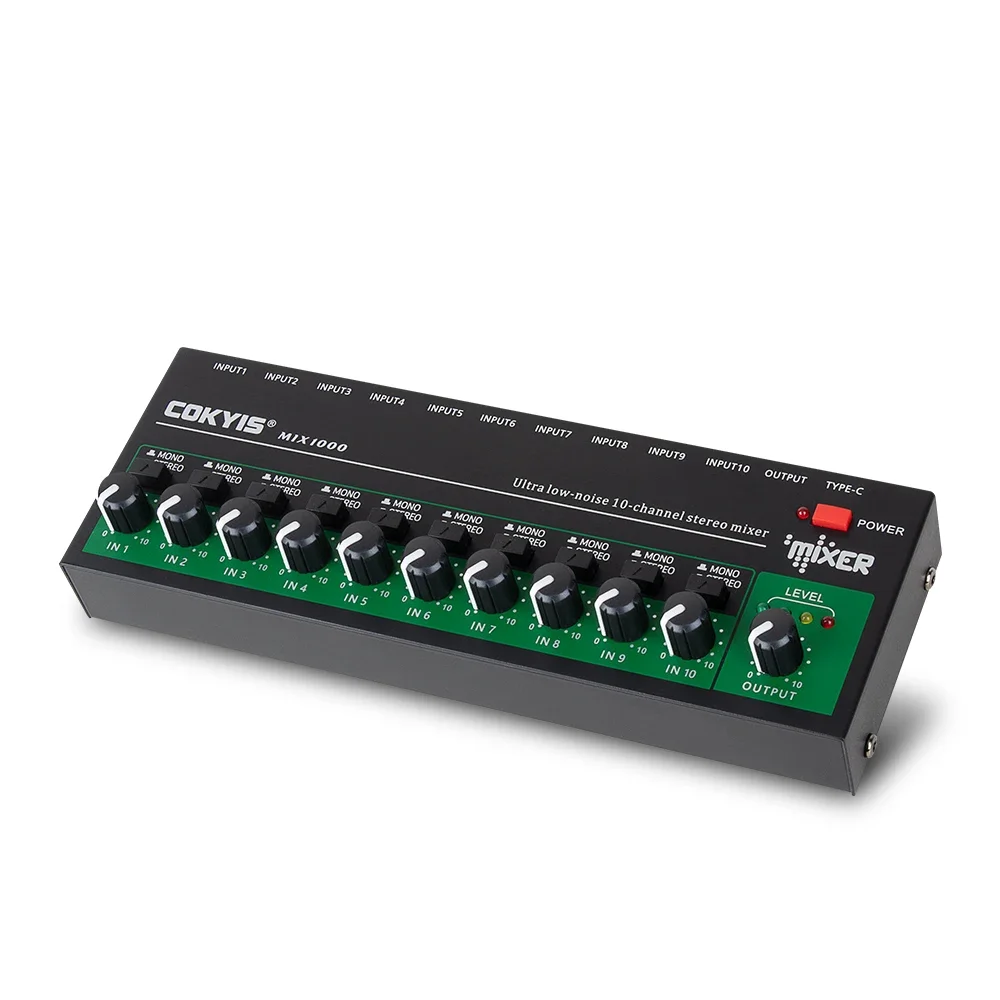 

Professional 10 Channel Sound Mixer with Stereo Mono Switching USB Mini Sound Card Mixer Recording Studio Audio Console Mixer