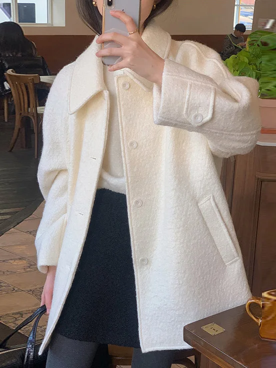 

Шерстяное пальто в стиле ретро с лацканами, женское зимнее новое свободное универсальное длинное пальто на одной пуговице, шерстяное пальто для поездок на работу, Pure C...