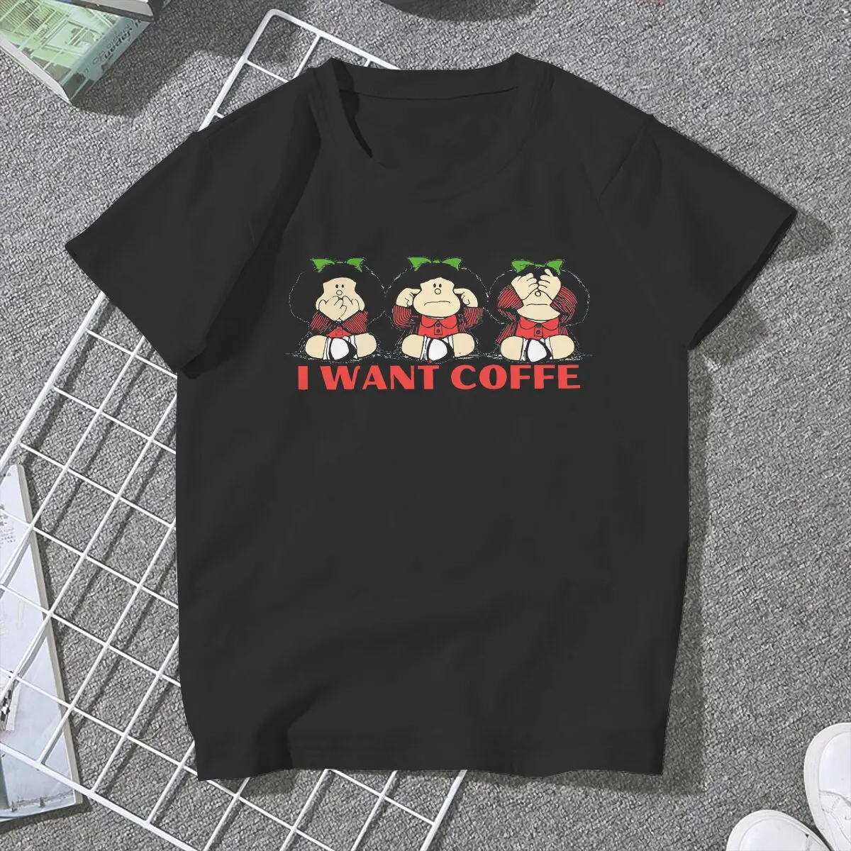 Women Want Coffe T Shirt Mafalda Cartoon Clothes Funny Short Sleeve Round Collar Tees Printed T-Shirts