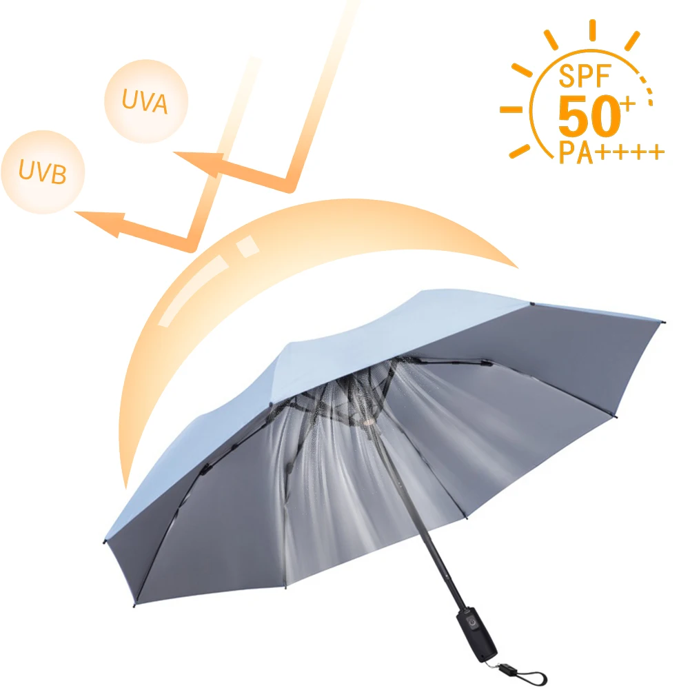 

New UV Resistant Umbrella with 3000mAh Fan Cooling USB Rechargeable Portable Anti-rain Umbrella Folding UV Protection Umbrella