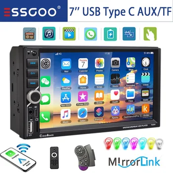 ESSGOO Autorradio Universal Doble 2 DIN 7 Pulgadas Pantalla Táctil HD CarPlay Inalámbrico Android Auto Bluetooth 5.0 USB AUX TF Ecualizador Mirror Link Mandos al Volante Tipo C SD Reproductor MP5 1