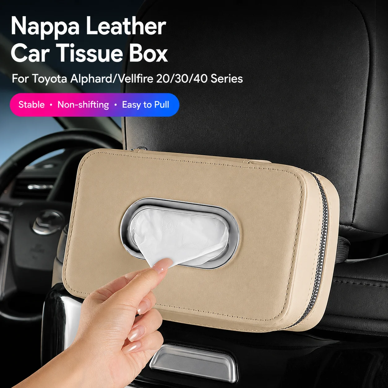 Car Tissue Box for Toyota Alphard Vellfire 20 30 40 Series Auto Interior Storage Organizer Bag Nappa Leather Seat Back Holder