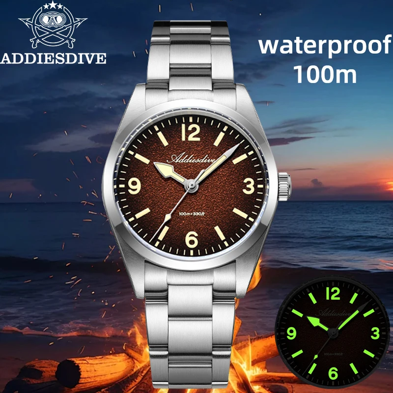 ADDIESDIVE AD2544 Luxury Quartz Men's Watch 316L Stainless Steel 100M Dive Waterproof C3 Retro Luminous Sapphire NEW Wristwatch