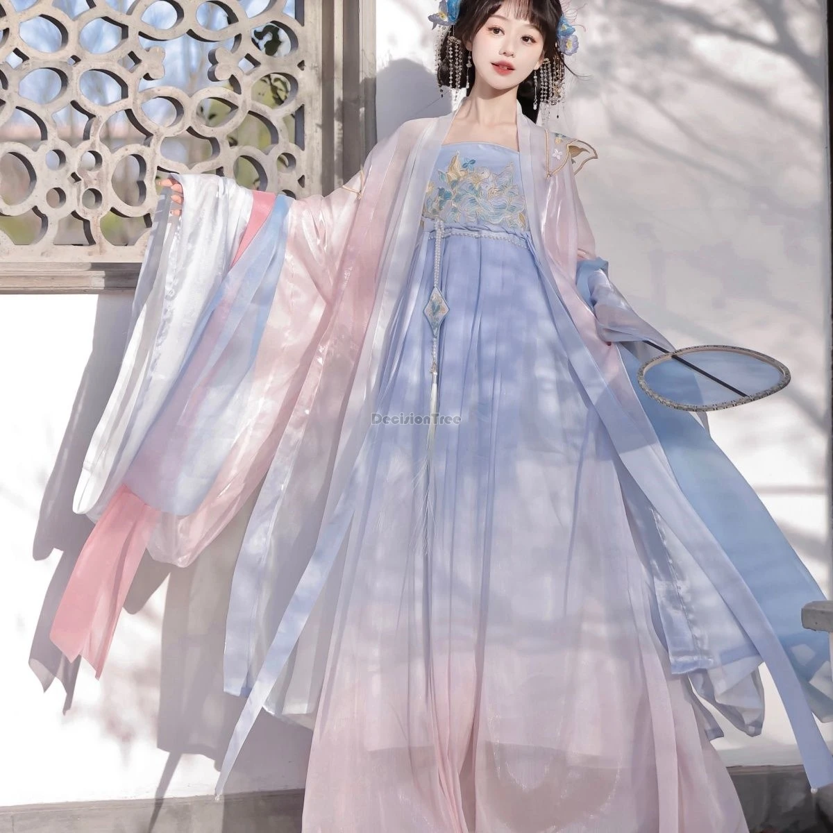 

2025 chinese tang dynasty hanfu embroidered yarn coat large-sleeved shirt hezi skirt one-piece style loose elegant fairy hanfu