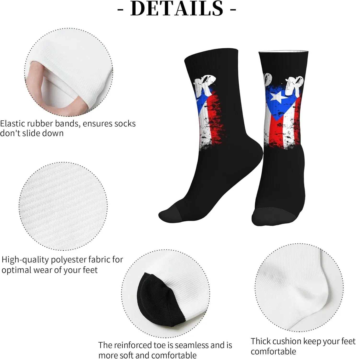 بورتوريكو العلاقات العامة العلم للجنسين عارضة طاقم الجوارب الجدة جوارب رياضية الرجال اللباس الجوارب منقوشة جورب #5