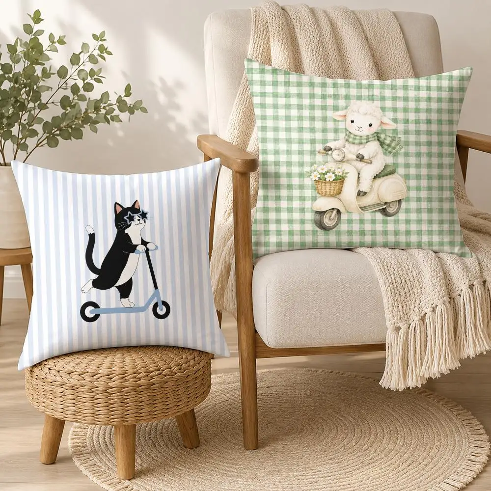 Fun Animals Driving Cars Cushion Cover Short Plush Soft Double-Sided Printing Pillow Case Cozy Sofa Bedroom Home Decor Gift 3