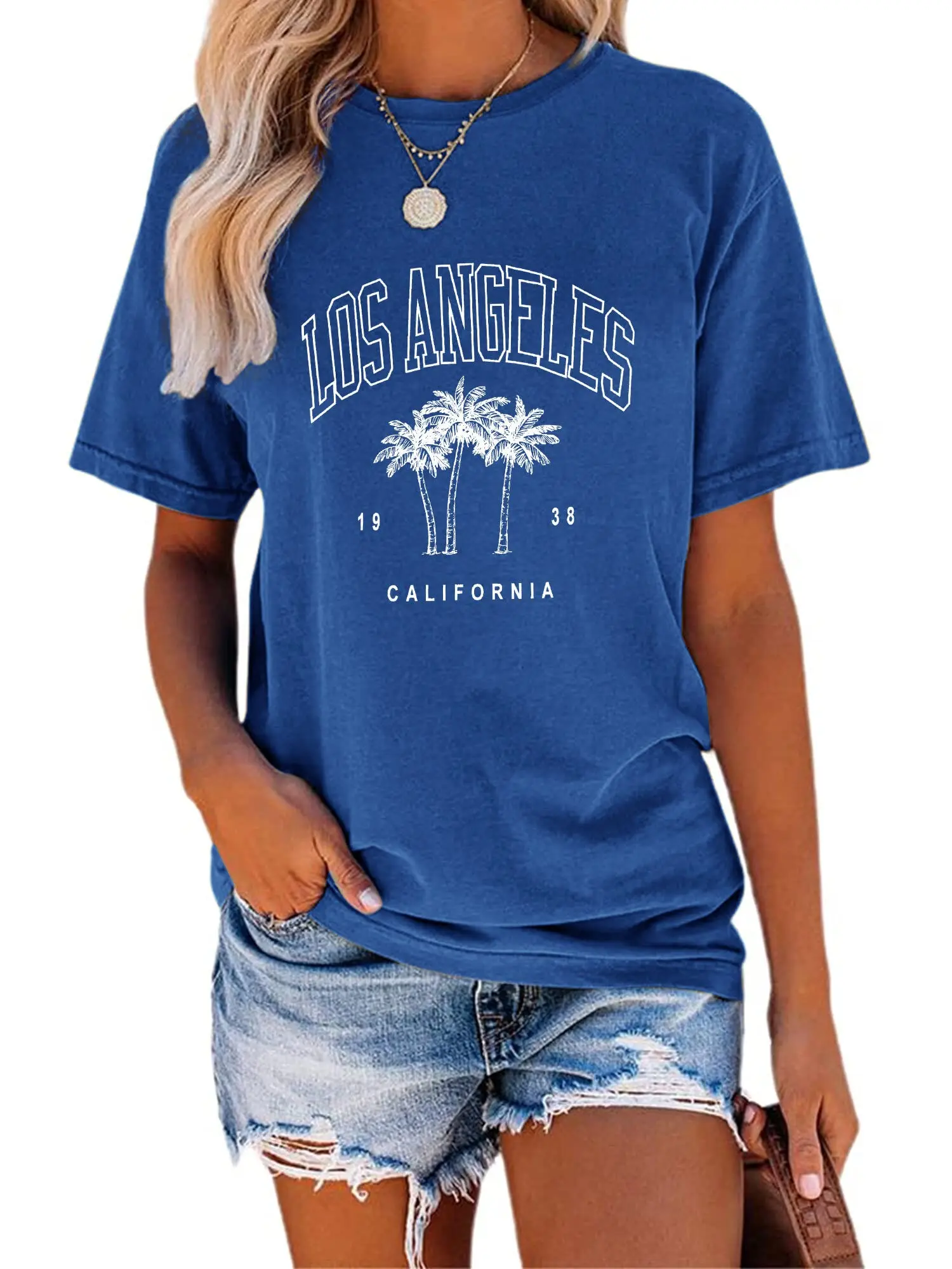 Women Los Angeles Graphic T Shirts California Letter Print Short Sleeve Tee Loose Casual Tops