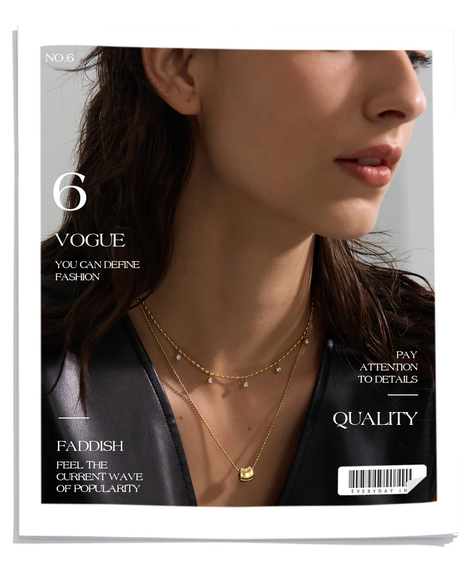 Yhpup Luxus Mode Doppel-Schicht Zirkonia Tropfen Exquisite Kette Overlay Halskette Edelstahl Beliebte Anhänger Kragen Schmuck – Detail 7