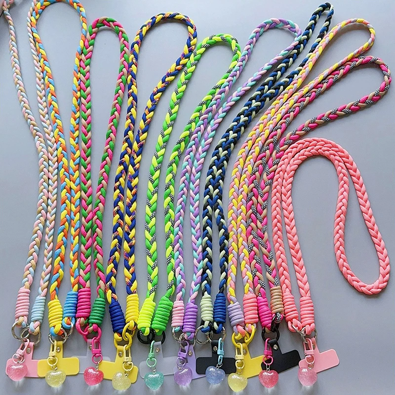 1PC Colorful Anti-lost Braided Phone Lanyard Fashion Crossbody Braided Woven Phone Strap Detachable Crossbody Phone Hanging Rope