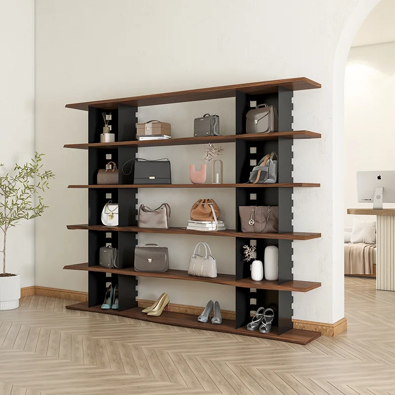 

Nordic solid wood bookcase office library storage wrought iron industrial wind floor multi-layer storage rack