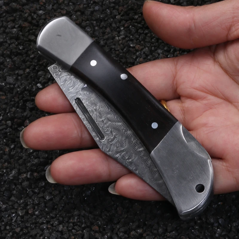 bk Folding Hunter Pocket Knife Damascus Steel blade Outdoor tactical survival utility