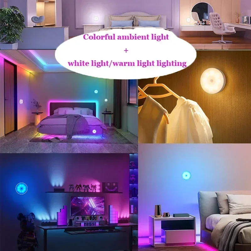 Xiaomi Night Light LED With PIR Motion Sensor Rechargeable USB Kitchen Cabinet RGB Lamp For Bedroom Room New Year Decoration