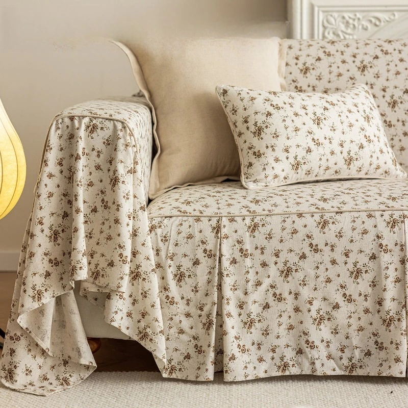 American Pastoral Sofa Throw, 3D Jacquard Full Wrap Slipcover, All-season Universal Sectional Sofa Protective Towel