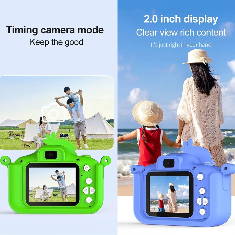 Jouets pour enfants caméra HD 2.0 pouces écran dessin animé perroquet étui 32GB carte vidéo Photo enfant anniversaire Festival cadeaux appareil photo numérique jouets