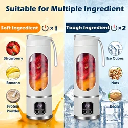 1500mah Portable Juicer with LED Digital Display USB Charging Outdoor Juicing Cup Home Multifunctional 12-Blade Blender 450ML