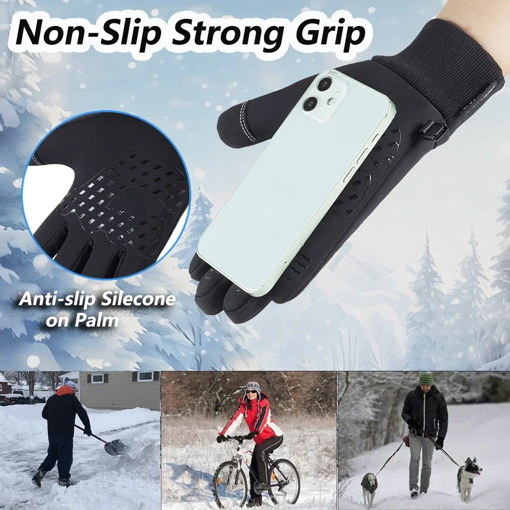 Guantes de invierno para hombres y mujeres: guantes térmicos impermeables para clima frío, para correr, andar en bicicleta con dedo con pantalla táctil