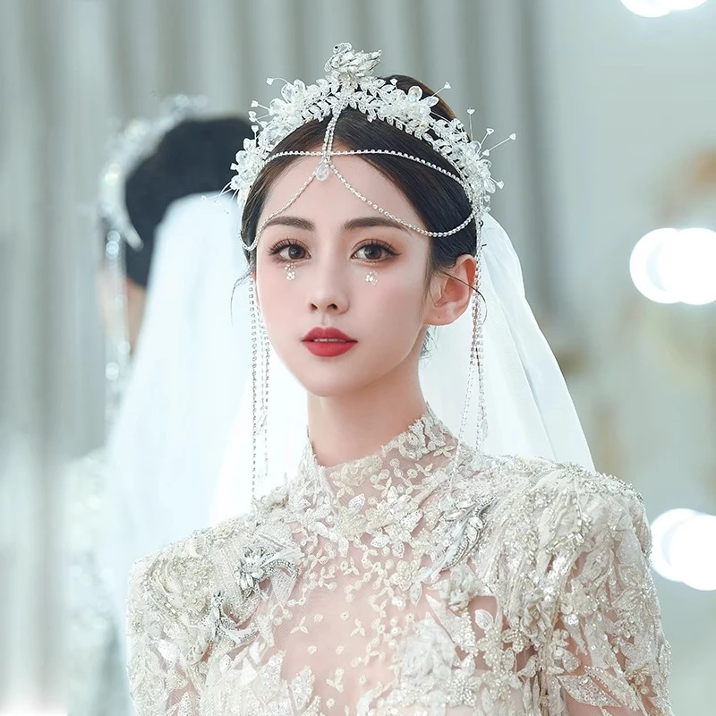 

Bridal Headdress Swan Crown Korean High-end Crystal Tassel Forehead Crown