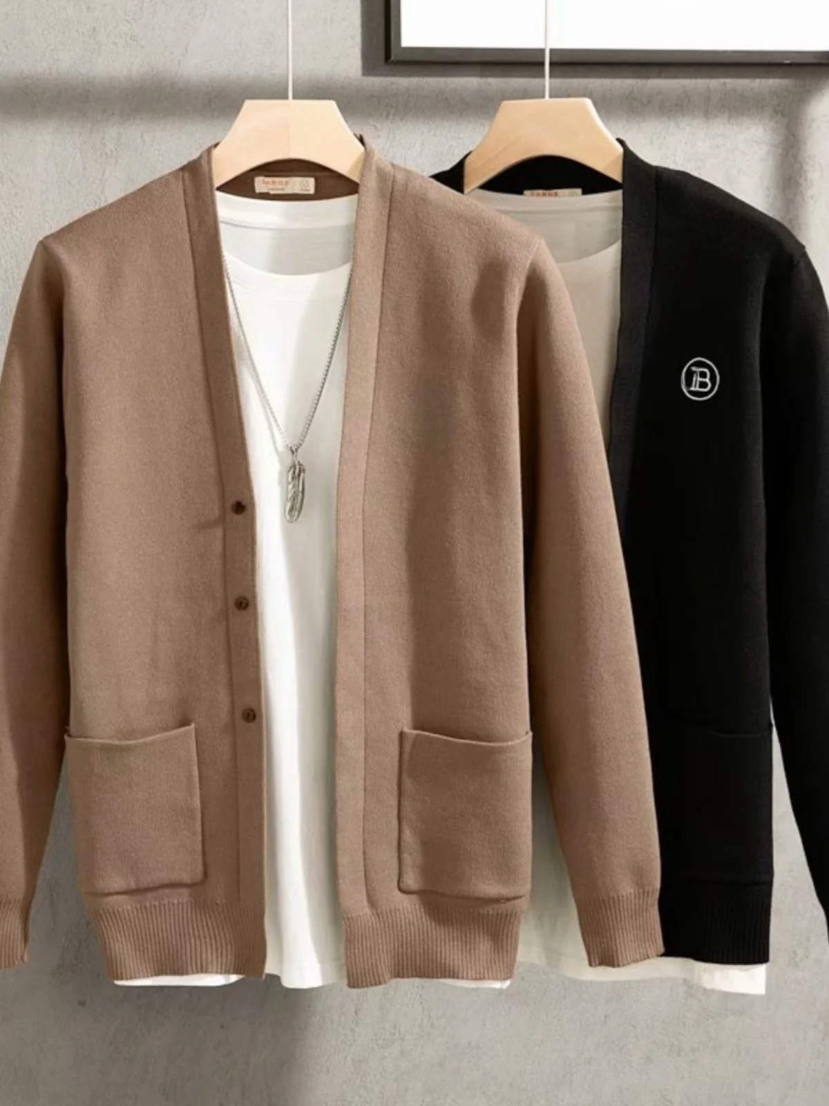 

Свободный мужской открытый кардиган, корейская повседневная верхняя одежда, свитер, высококачественное длинное вязаное пальто с откидным воротником Sve