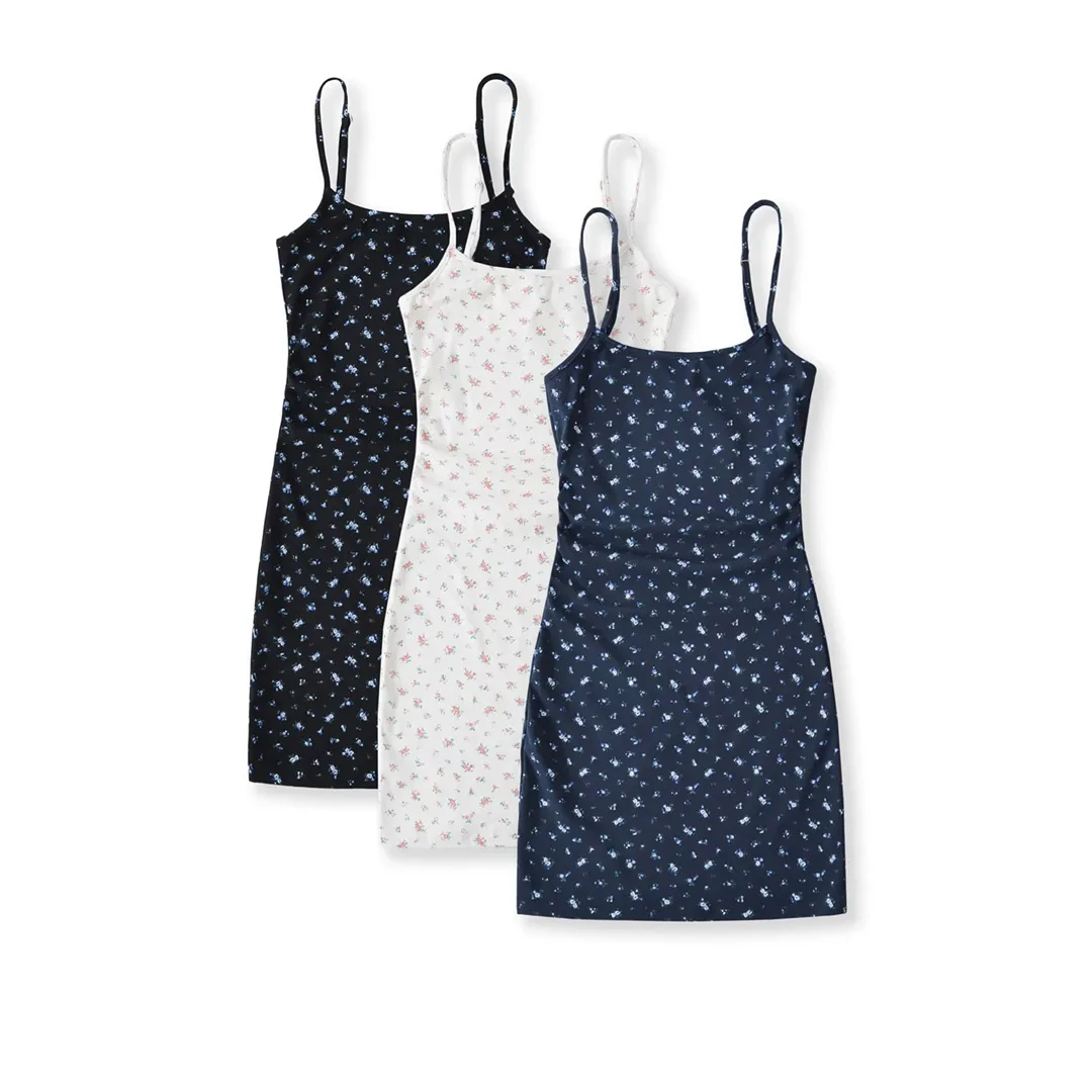 ผู้หญิงคามิส ดิตซี่พิมพ์แขนกุดสลิปมินิเดรส