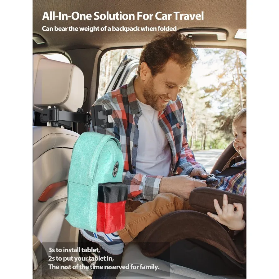 Soporte para tableta para reposacabezas de coche, asiento trasero para iPad, soporte plegable para asiento trasero, Compatible con teléfonos de 5,115,6 pulgadas, tabletas, viajes en carretera