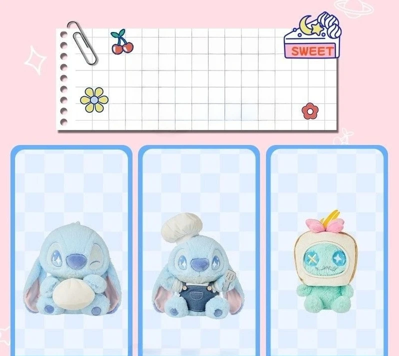 ตุ๊กตาสติทช์ซีรีส์ปาร์ตี้อาหารน่ารักจากมินิโซ ตุ๊กตาสติทช์อนิเมะน่ารักสำหรับสาวๆ ของเล่นตุ๊กตาขนนุ่ม ของตกแต่ง ของขวัญวันเกิดสำหรับเด็กผู้หญิง