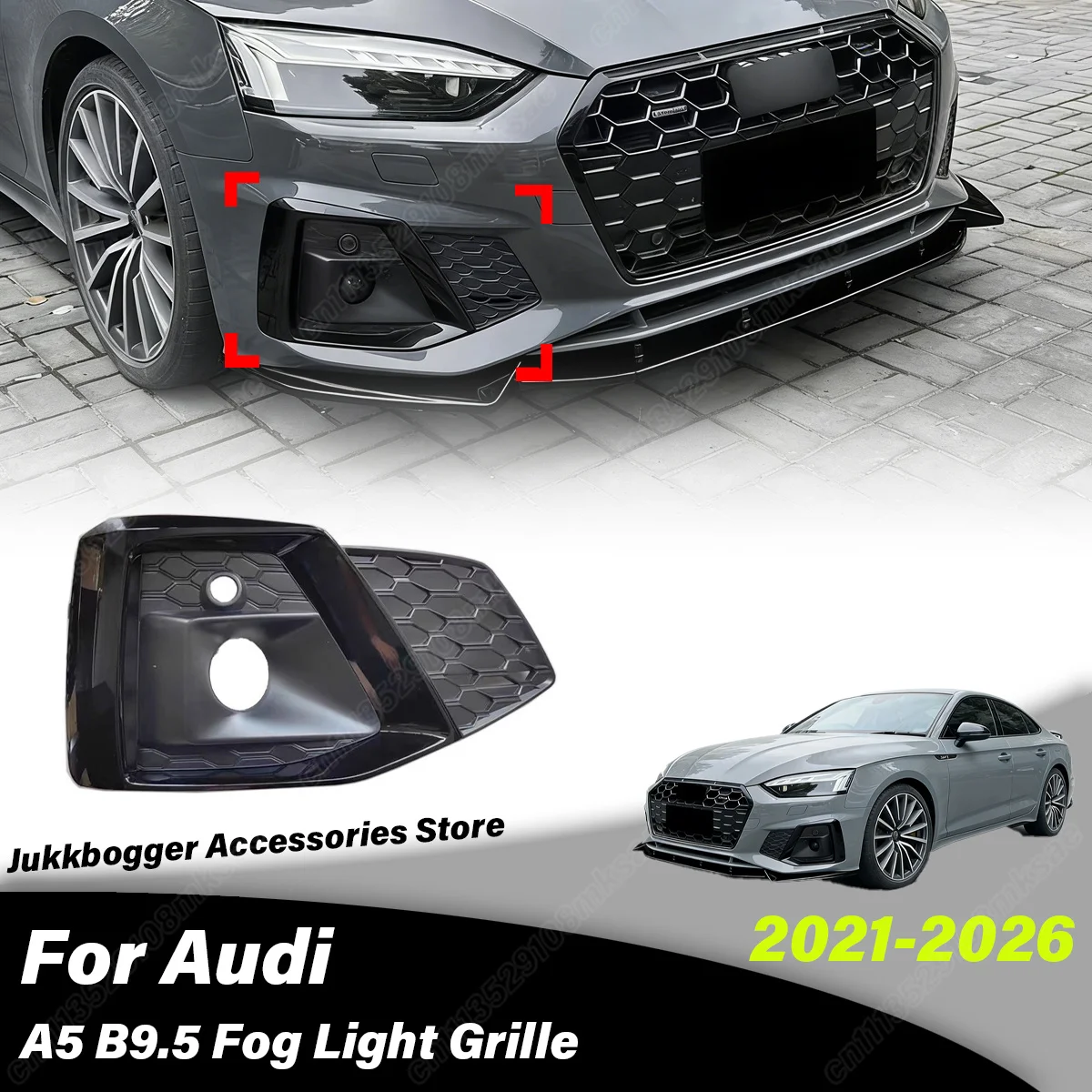 

For Audi A5 B9.5 2021 2022 2023 2024 2025 2026 Automobile Front Fog Lamp Frame Cover Fog Lamp Grille Decoration Accessories Kit