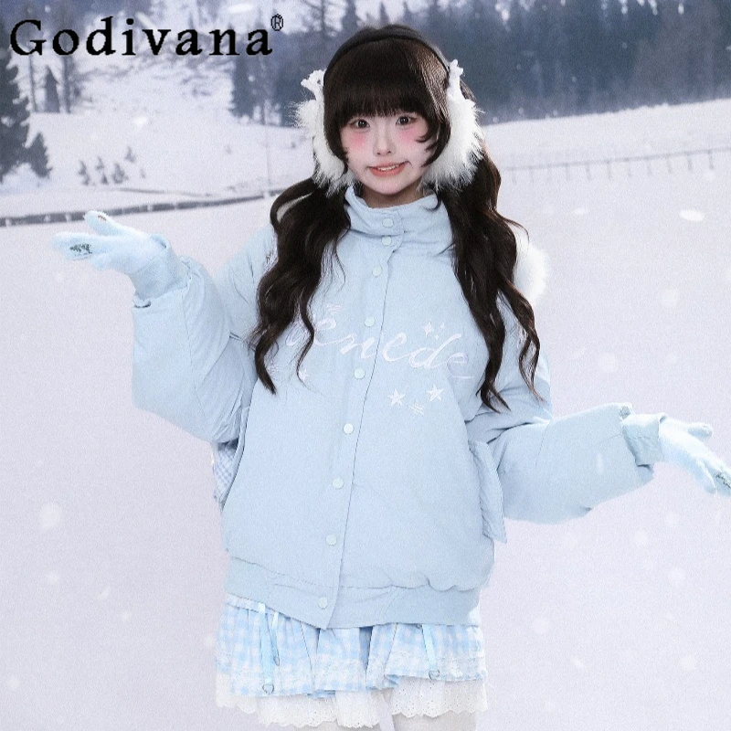 سترات سميكة مطرزة بياقة من الفرو للسيدات بأكمام طويلة وسترة قطنية فضفاضة للنساء سترات شتوية دافئة من القطن #2