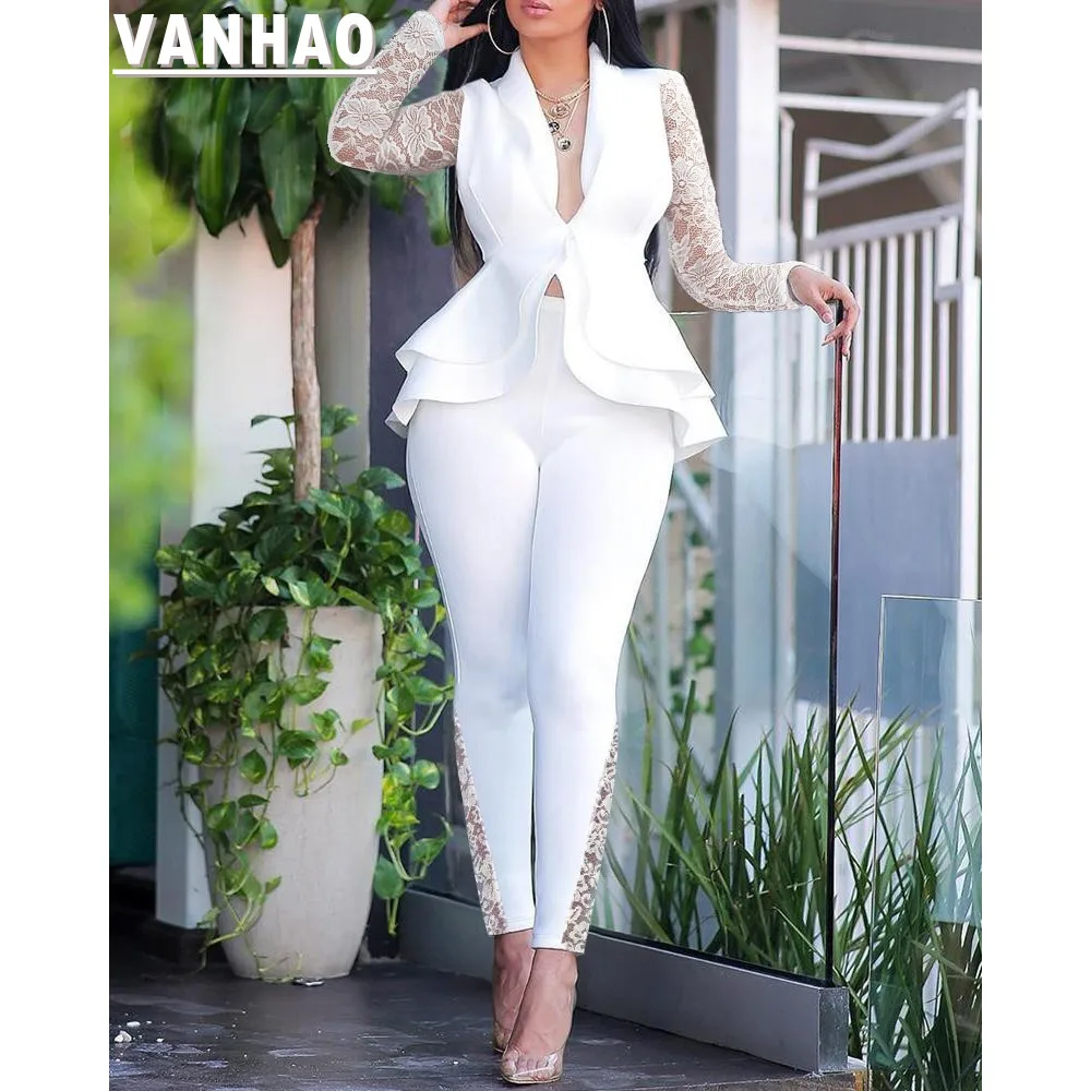 VANHAO Women Blazers Set Ladies Suits Office Wear Two Piece Long Pants Formal Casual Set for Women Wholesale Dropshipping