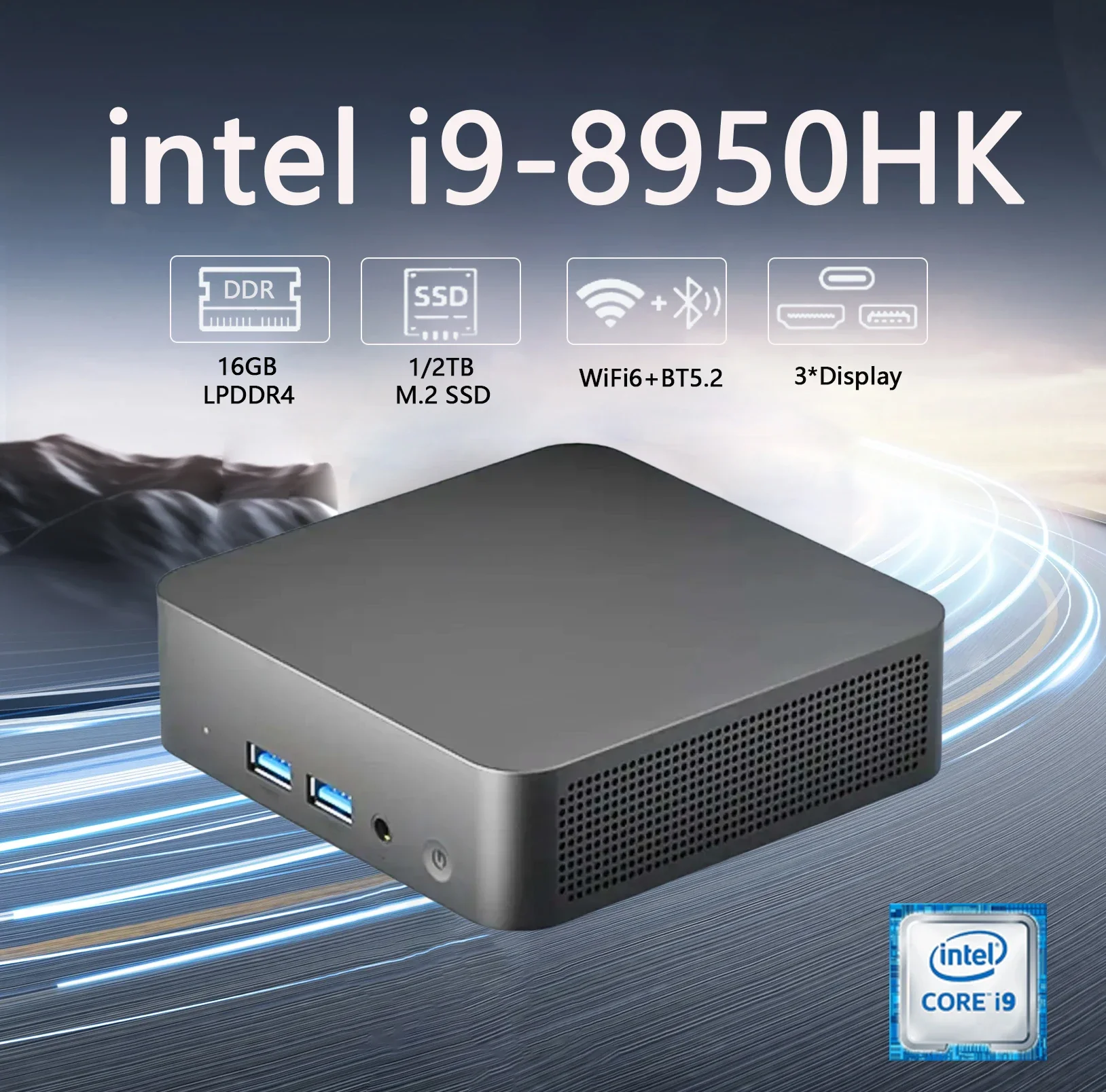 Gaming Mini PC Intel Core i9 8950HK Windows 11 Pro 16GB DDR4 1TB SSD WiFi6 M.2 UHD Graphics 1000Mbps Portable Mini PC Desktop