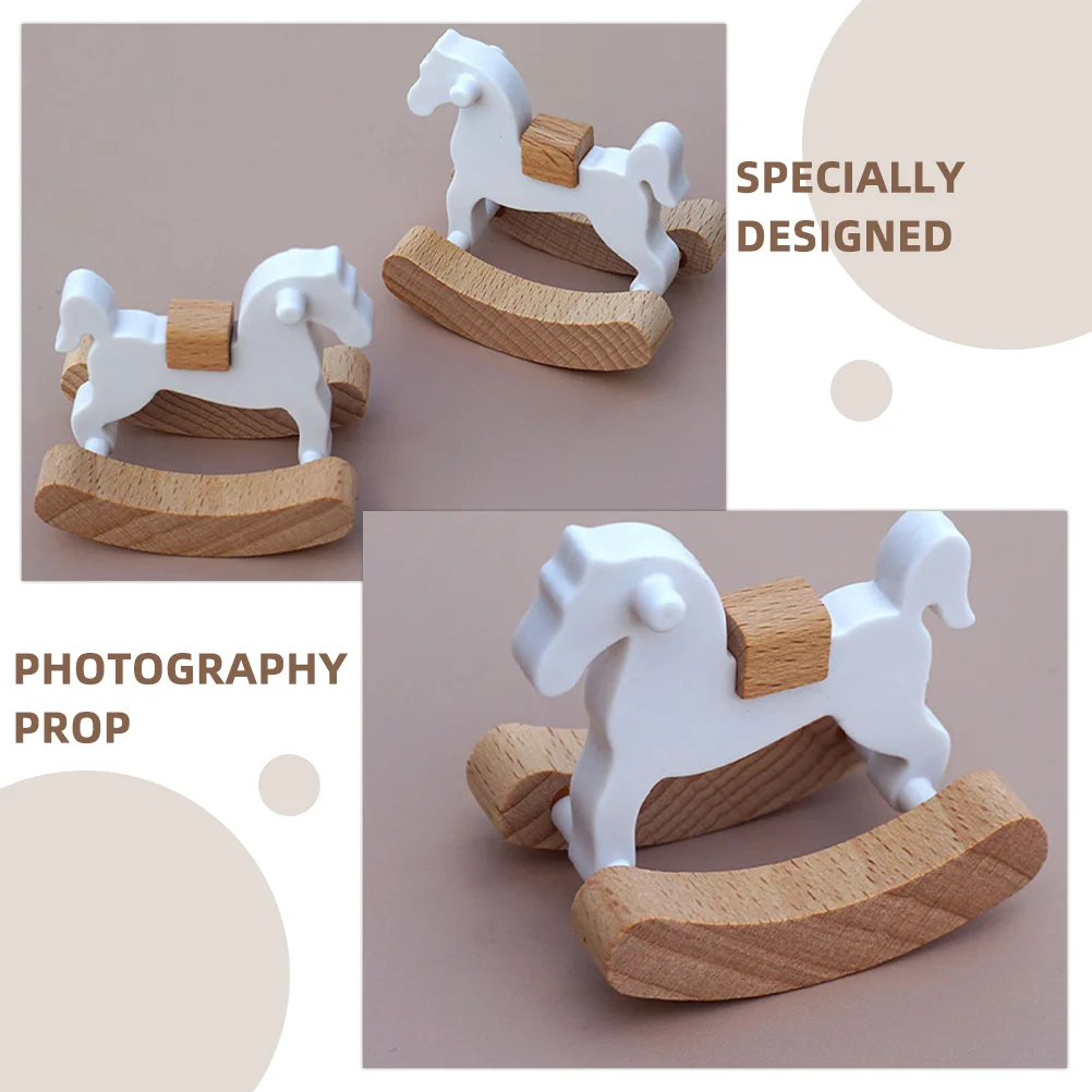 2 uds pequeño caballo de madera muebles en miniatura decoración de la casa silla mecedora sólida para niños pequeños