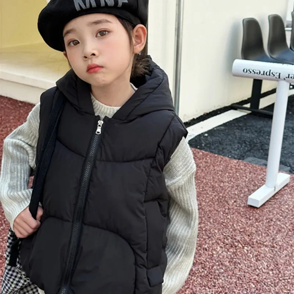 Gilet imbottito in cotone per bebè per bambina con cerniera con cappuccio cappotto senza maniche allentato gilet per neonato bambini autunno