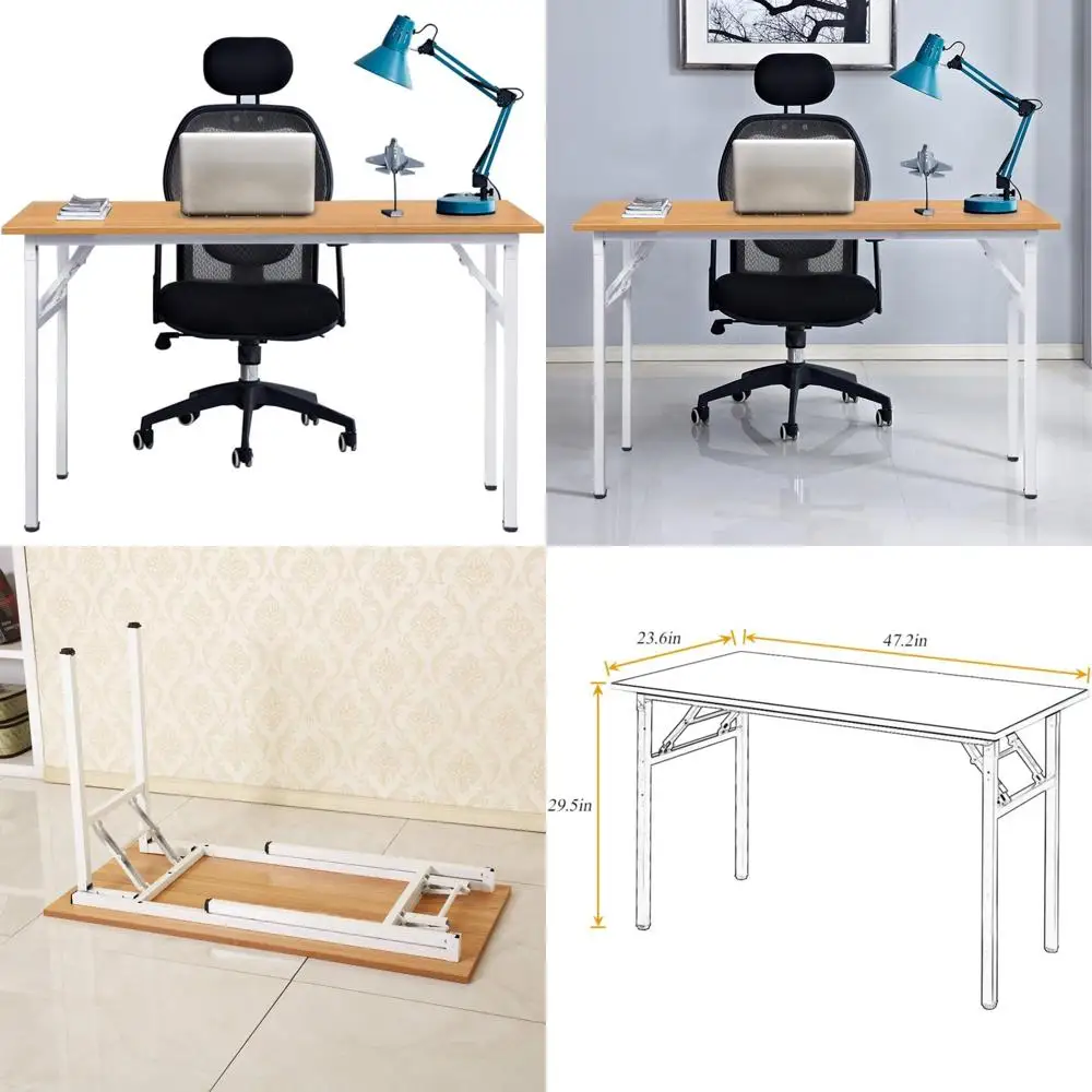 

47-inch Foldable Sturdy Writing Desk for Home Office, Teak and White Finish
