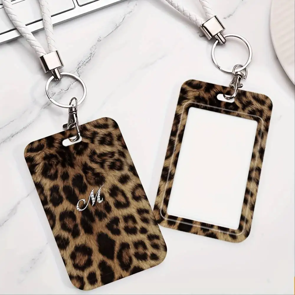 Leopard Print Monogram ID Card Holder Plastic Badge Case For Doctor Nurse Student Employee ID Bank Access Card Christmas Gift