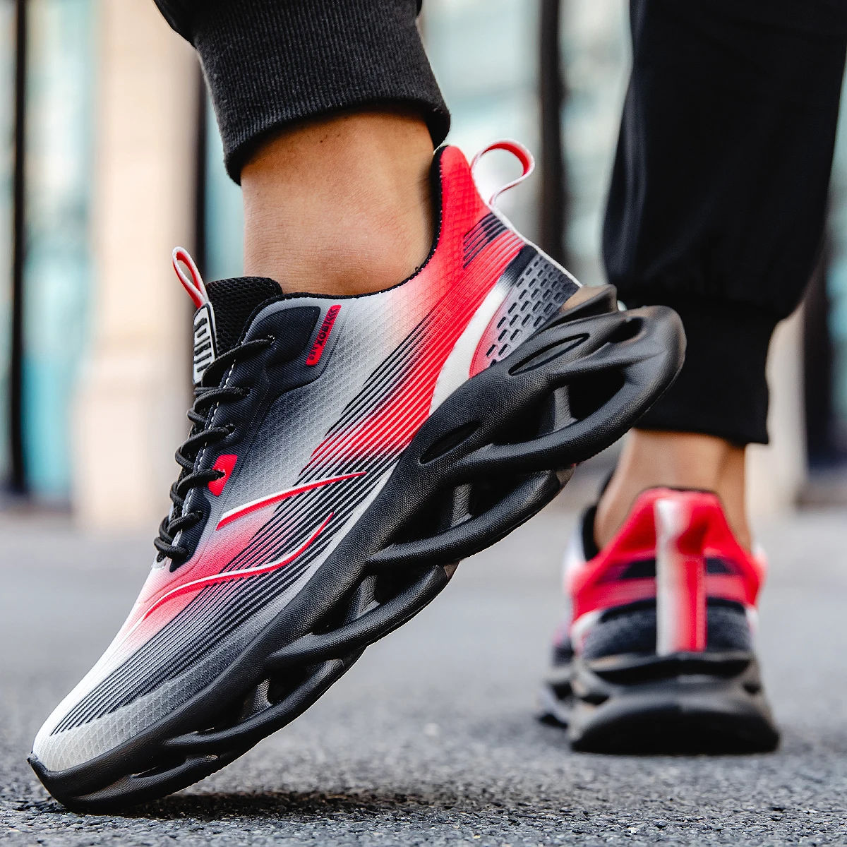 

ELUVA Men Sports Running Black Jogging Shoes Casual Sneakers Outdoor Breathable Mesh Men Light Shock-absorption Black Tennis