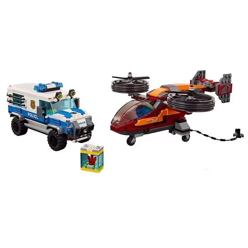 Juegos de ladrillos compatibles serie City, bloques de construcción, helicóptero de policía, Chase Diamond Heist, coche, juguetes para niños, regalo 60209
