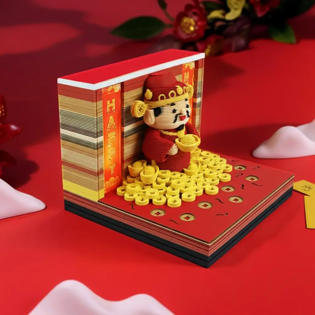 إله الثروة Zhaocai 2026 التقويم مع أضواء ثلاثية الأبعاد ورقة كرافت المفكرة مذكرة الوسادة كتلة ملاحظات ورقة القرطاسية اكسسوارات ديكور