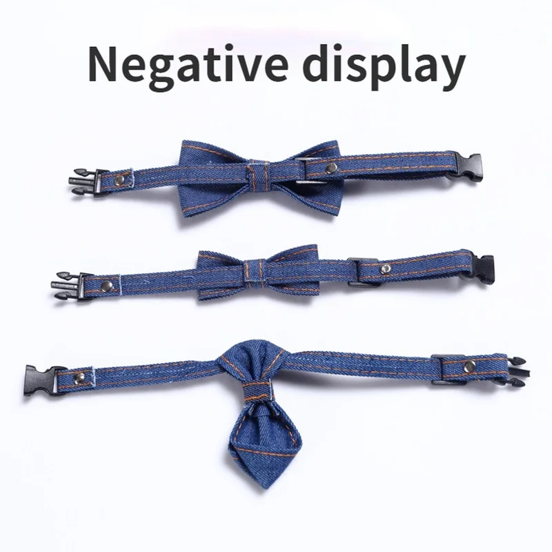 Pet Denim Bow Tie Cat Dog Collar Adjustable Neck Tie Collar Rabbit Bell Bow Tie Denim Bow Pet Accessories for Cat Kitten Dogs