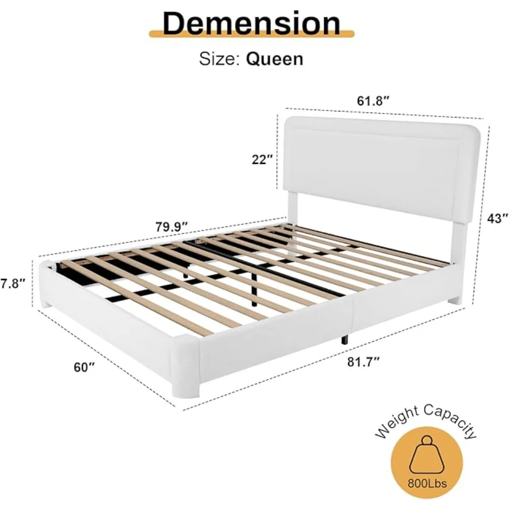 ed Frame, Soft Cloud Bed Frame, Upholstered Bed Frame with Headboard, Modern Cream Bed Frame, Soft Rounded Corners