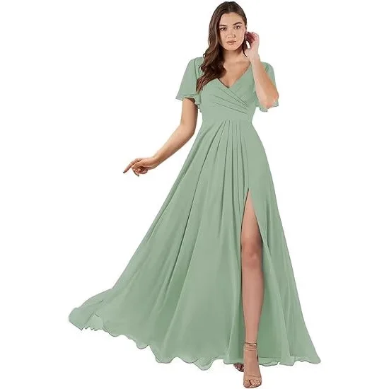 

Long V-Need Evening Gown Maxi Size Chiffon Wedding Dr Host Dr Par Dr Faionable Ele Women's Clothing