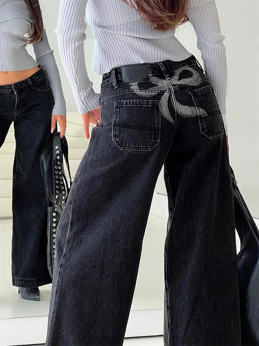 Women s High Waist Flared Jeans Vintage Floral Embroidered Wide Leg Denim Pants Casual Bell Bottom Trousers